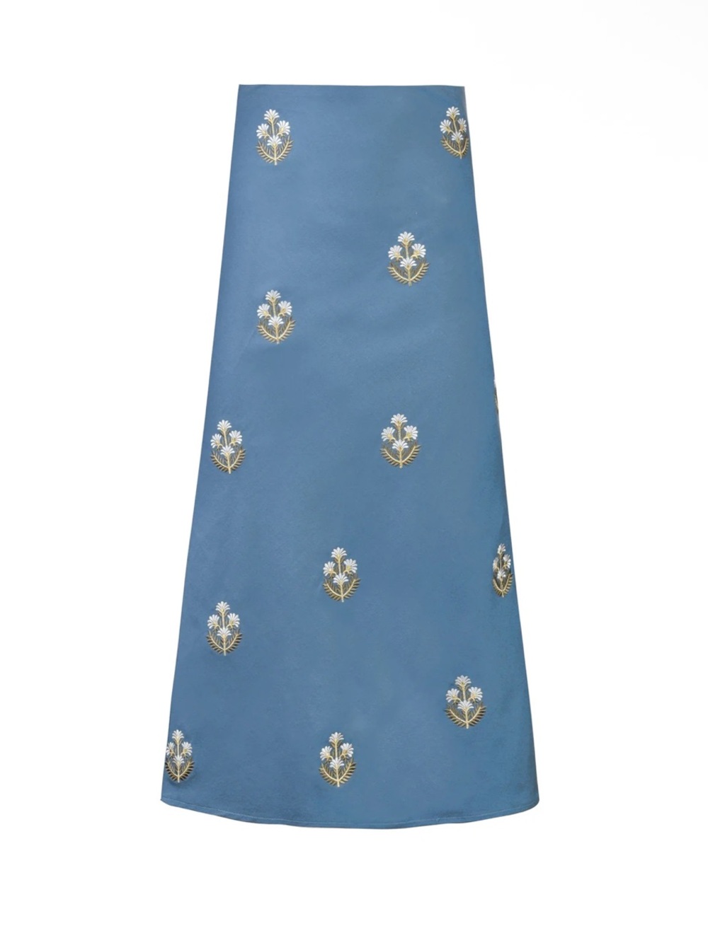 Rosewaterhouse Mina Linen Embroidered Peplum Floral Skirt in Pastel Blue/Ivory